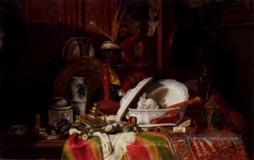 Trinquier Antoine Guillaume Nature morte aux plats Un vase Un chandelier et autres objets Gustave Jean Jacquet Peinture à l'huile